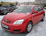 Toyota Corolla. Год выпуска: 2004 г.в. 2005 г.э. Пробег: 12 500 км. Цвет: Красный. Цена: 450 000 руб. Продано. Куплен в салоне «ТТС» 02.2005, передний привод, дв.1,4 л., 5-ти ст. механич. коробка, кондиционер, 2 электрических стеклопод., сигнализация с пейджером, центральный замок, магнитола, акустика, бортовой компьютер, ксенон, подогрев сидений, шипованная резина. 